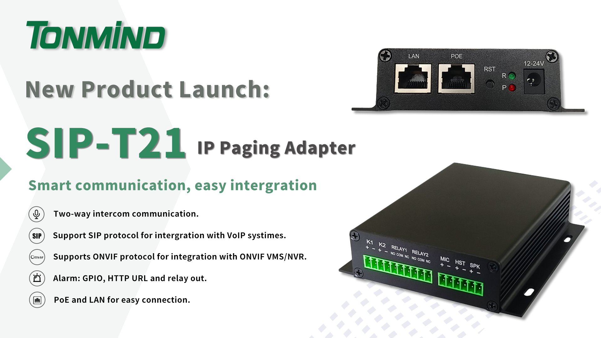 Ankündigung der Produkteinführung: Tonmind stellt den IP-Paging-Adapter SIP-T21 vor