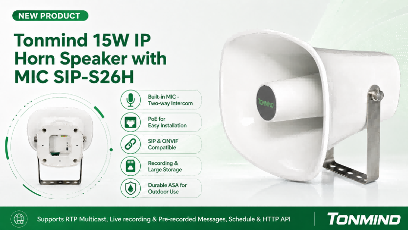 Tonmind stellt neuen 15W IP-Hornlautsprecher mit eingebautem Mikrofon SIP-S26H vor